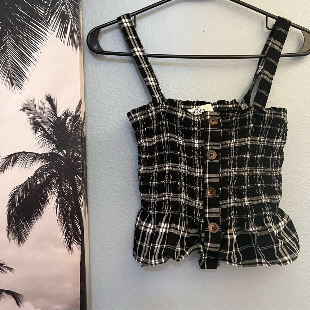Black & White Smocked Plaid Hollister Top